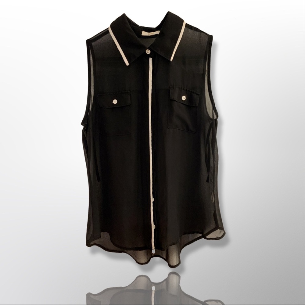 EDGE• NYC Black&White Sleeveless Button-up Tank Too